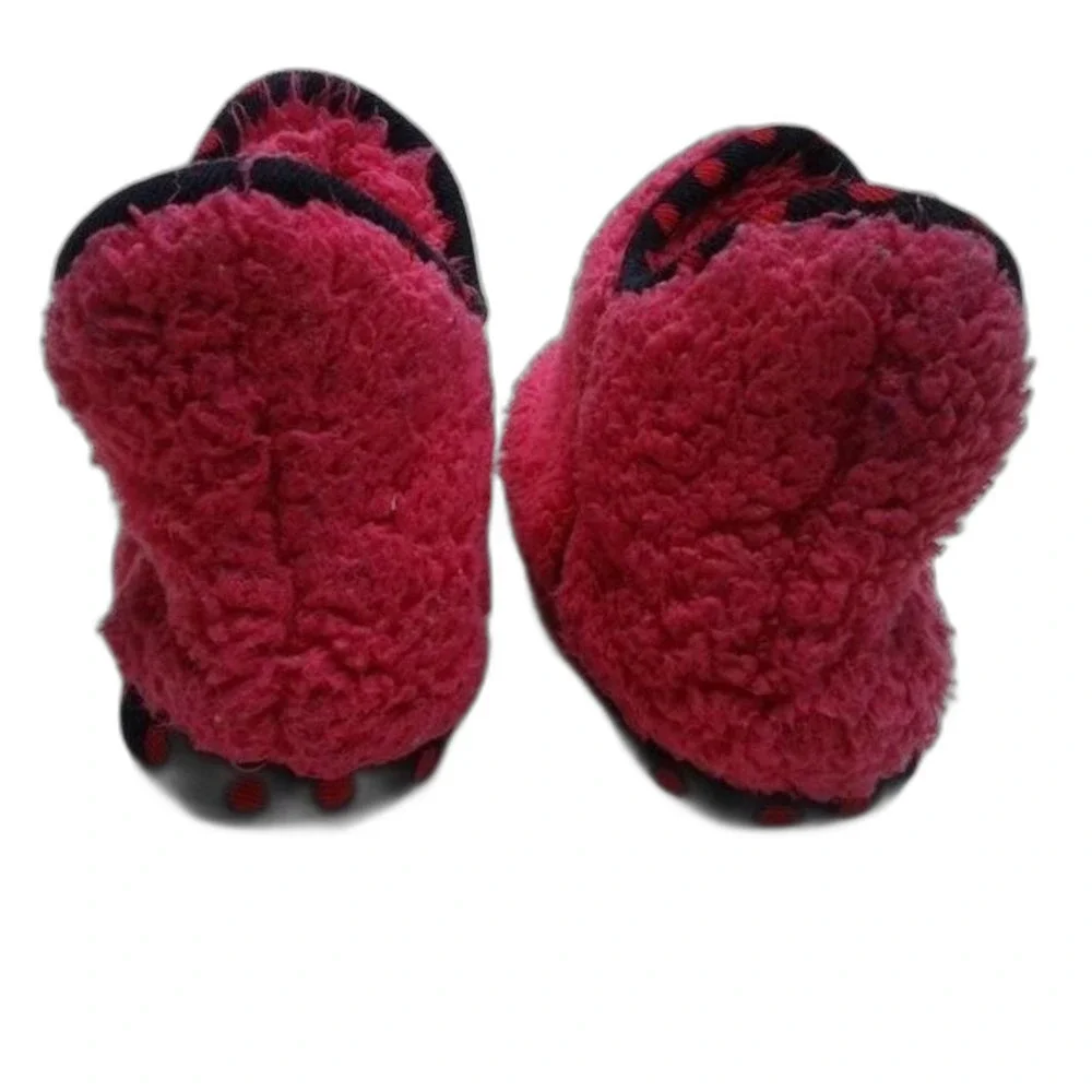 Dearfoams Memory Foam Slippers Girls 13/1 Plush Pile Pink Polka Dot Indoor/Out
